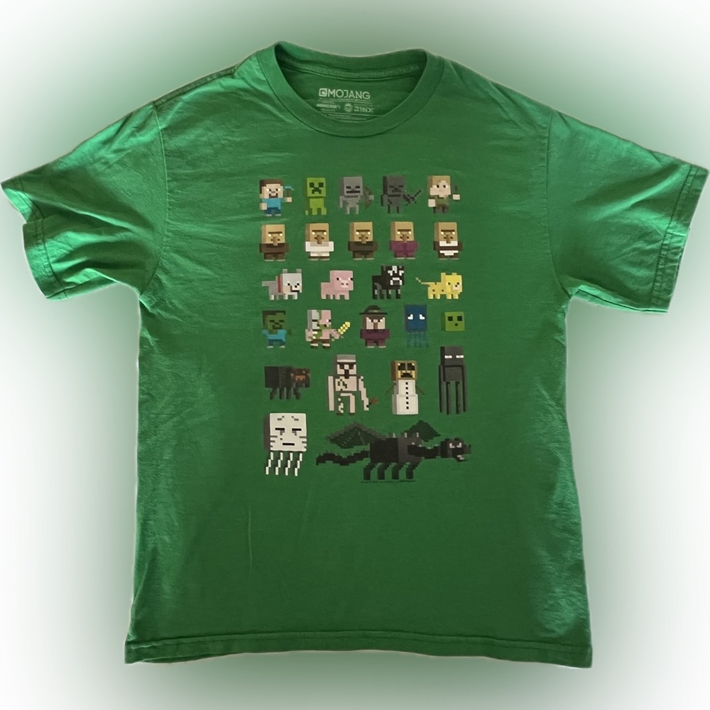 Minecraft Character Grid Graphic Tee – Green (L)